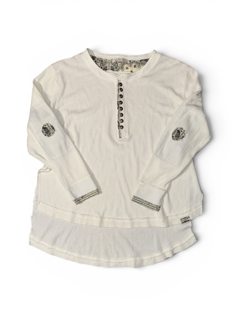 We The Free People Fall for you White Long-Sleeve Henley Top Large NWOT